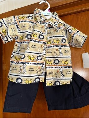 Cradle Togs Safari 4 Pc Outfit NWT 18M Jungle Animal Shirt Hat Pants Set